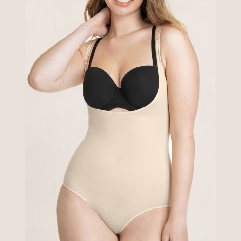 Shapermint Essentials Open Bust Bodysuit Shaper Panty Chai Beige Shapewear M